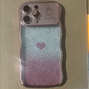 Apple iPhone 15 Pro Max Glitter Heart Case - Pink and White